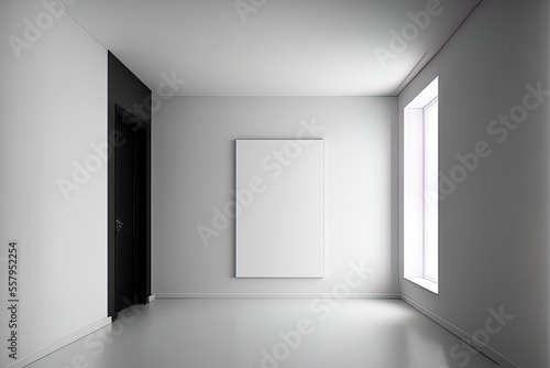 A contemporary minimalist room with an empty wall. mock up for an illustration. Generative AI