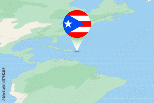 Map illustration of Puerto Rico with the flag. Cartographic illustration of Puerto Rico and neighboring countries.