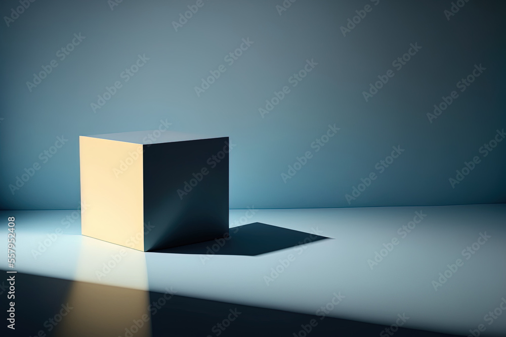 a shadowed and lit background for a product presentation. unfilled cubic podium. Generative AI a shadowed and lit background for a product presentation. unfilled cubic podium. Generative AI