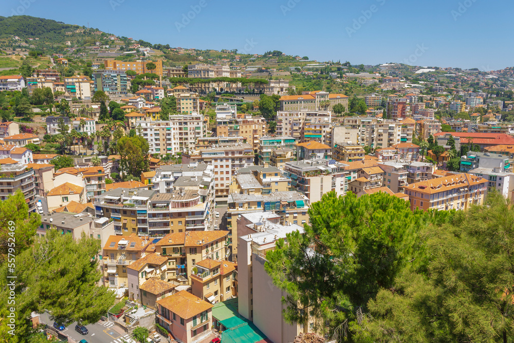 High angle view of the city of Sanremo. Copy space.