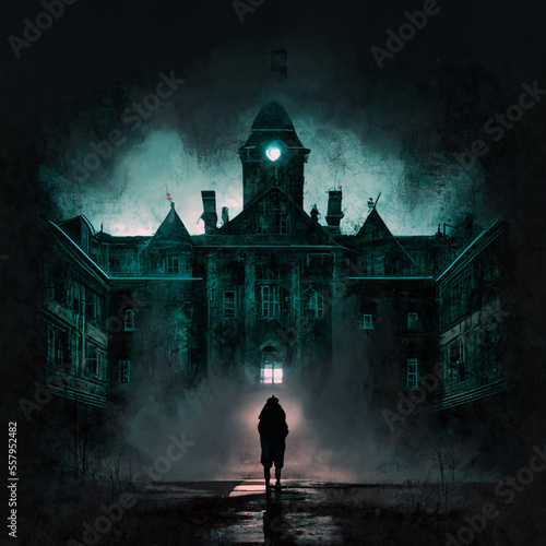 The old lunatic asylum has been abandoned for 30 years.  This evening, screams were heard from one of the wings.  A man goes to investigate and notices lights in the clock tower and the main entrance.