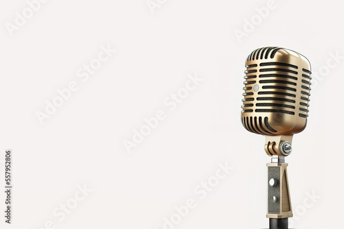 Retro Gold Microphone On Stand Isolated On White Background Generative AI