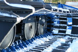machine wheels in whte snow in ski area skalka above village of kremnica in slovakia with sights and locations with sunshine in winter
