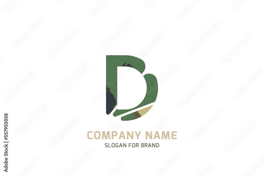 Original symbol D for logo. Letter in camouflage stylization for military and army theme for creative design template. Flat illustration EPS10 Original symbol D for logo. Letter in camouflage stylization for military and army theme for creative design template. Flat illustration EPS10