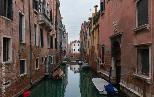 Venice italy, street with canal and boats