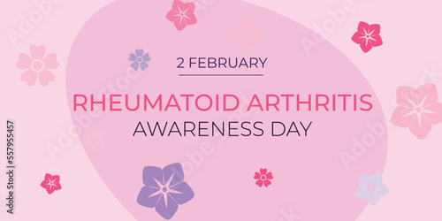 Rheumatoid Arthritis Awareness Day. Observed on 2nd February. Use as banner and background. Vector illustration with pink flowers.