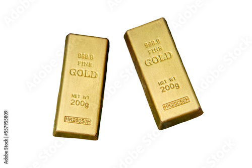 Two gold bars, isolated on a white background photo