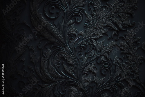 Background Illustration of seamless abstract black ornate floral vine pattern,generative ai.
