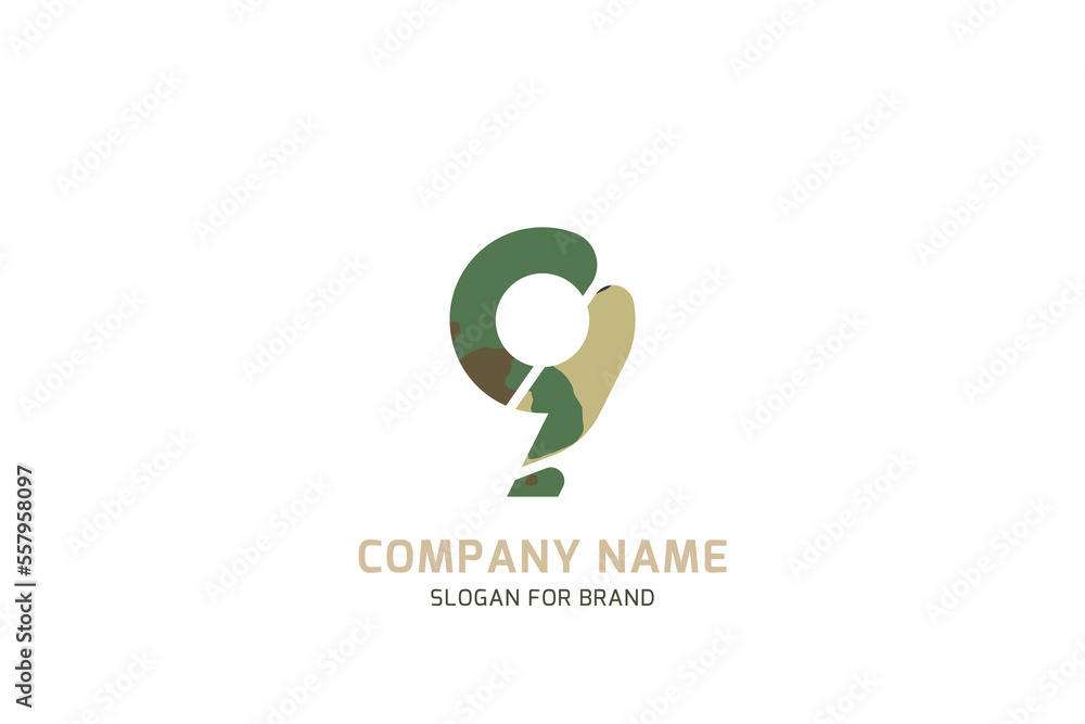 Original symbol 9 for logo. Letter in camouflage stylization for military and army theme for creative design template. Flat illustration EPS10 Original symbol 9 for logo. Letter in camouflage stylization for military and army theme for creative design template. Flat illustration EPS10