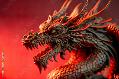 Traditional festive dragon at chinese lunar new year festival. Generative AI