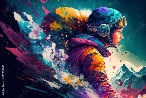 Illustration of radical sports with bold and artistic color splashes – Create with generative AI technology