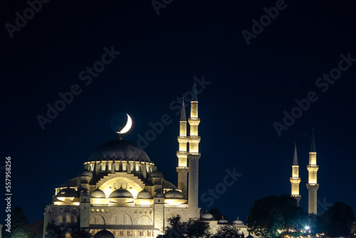 Canvas Print Islamic photo. Suleymaniye Mosque and crescent moon on the dome.