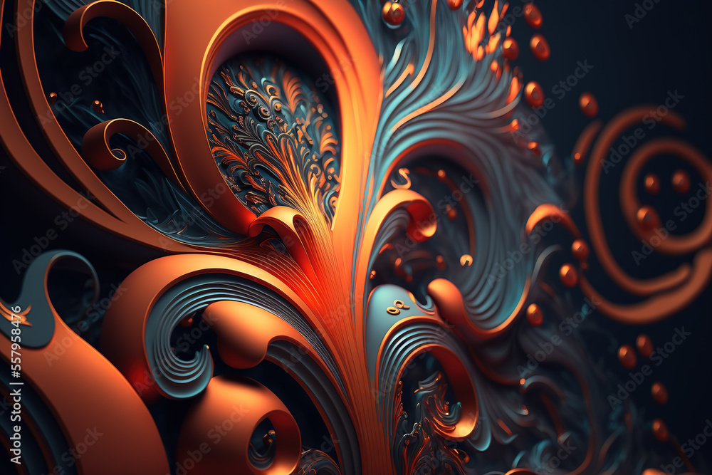 3D render abstract geometric background, orange and blue creative shapes. Ai generated