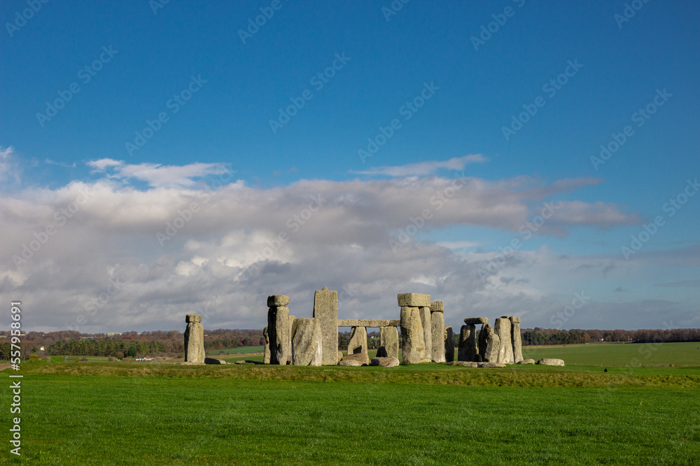 Stonehenge, an ancient prehistoric stone monument near Salisbury. Stonehenge is a UNESCO World Heritage Site in England.