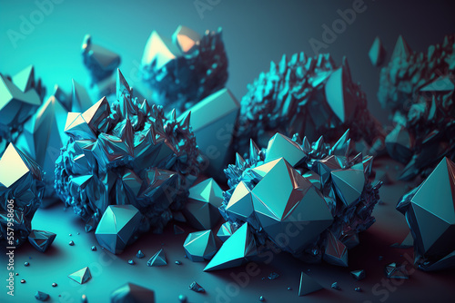 3D render abstract geometric background  blue creative shapes. Ai generated