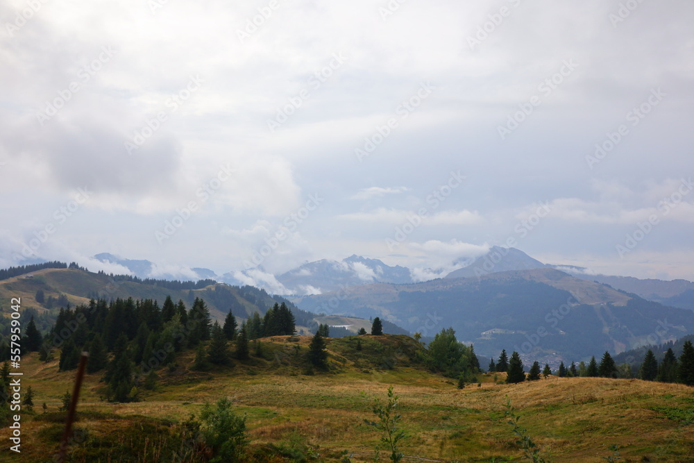 View on a mountain of the department of Haute-Savoie in the Auvergne-Rhône-Alpes region of Southeastern France