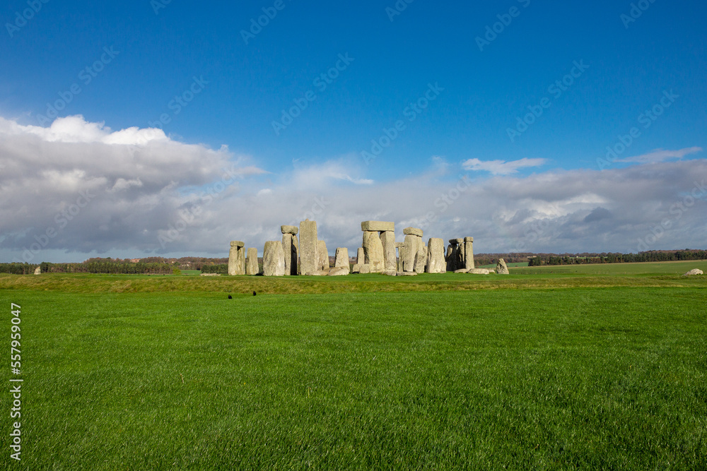 Stonehenge, an ancient prehistoric stone monument near Salisbury. Stonehenge is a UNESCO World Heritage Site in England.