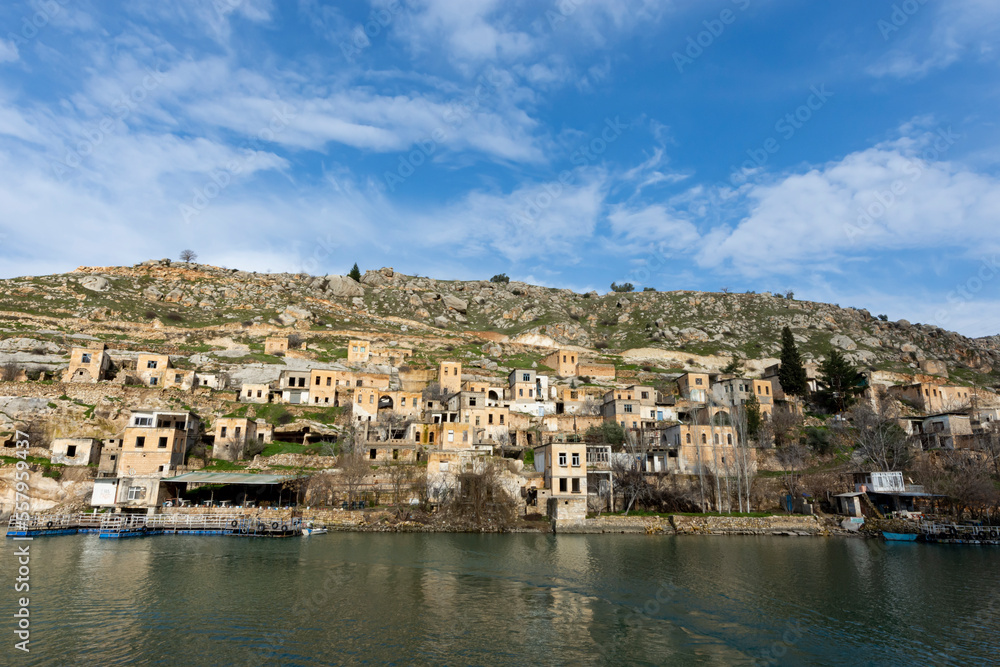 View of the abandoned old town in the district of Halfeti, Sanliurfa.