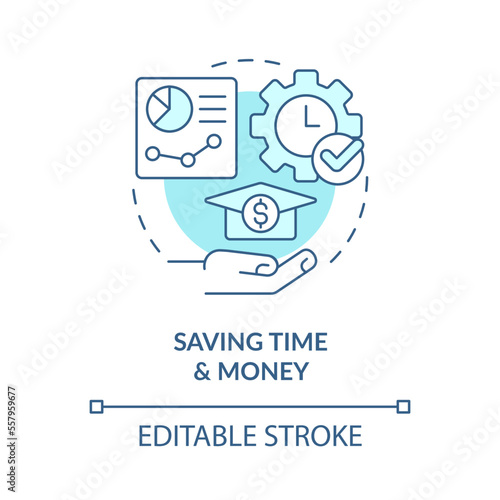 Saving time and money blue concept icon. Learning management system benefit abstract idea thin line illustration. Isolated outline drawing. Editable stroke. Arial, Myriad Pro-Bold fonts used