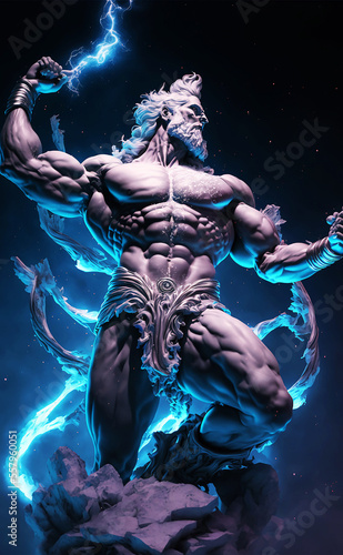 Zeus the god of thunder mythical statue digital illustration