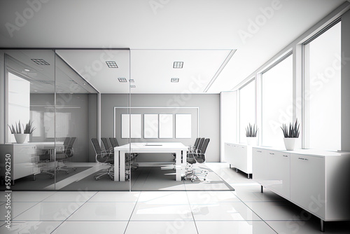 interior of a white office. Generative AI