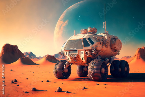 Mars explore mission rover.Colony made on Mars concept. Generative AI © Лилия Захарчук