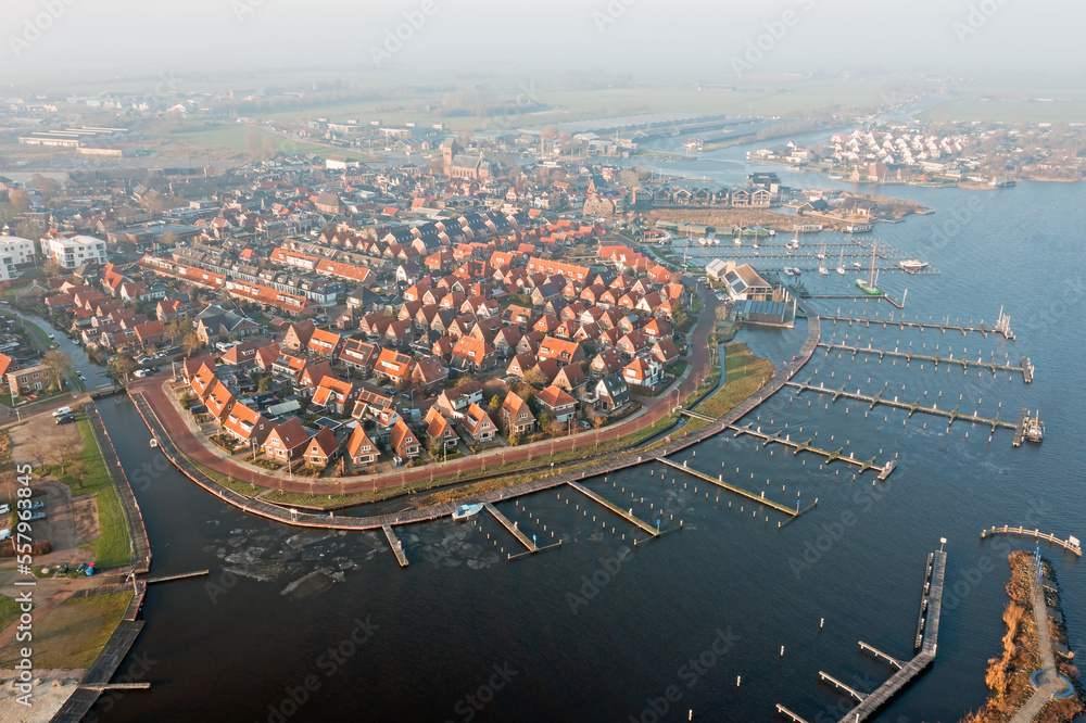 Aerial from the city Grou in Friesland the Netherlands
