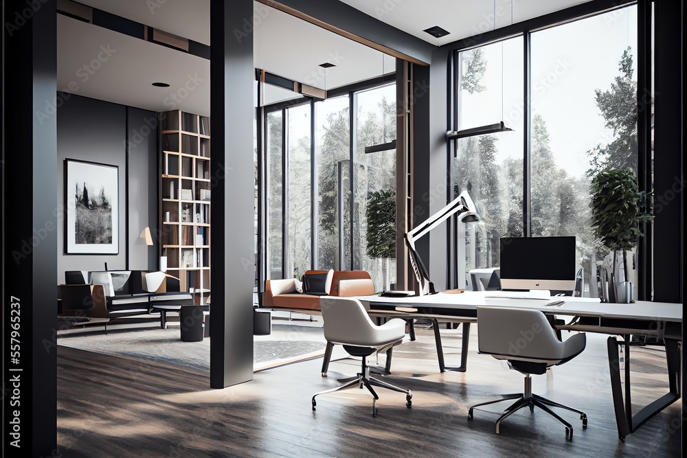 Fototapeta premium Modern office with open space. Generative AI