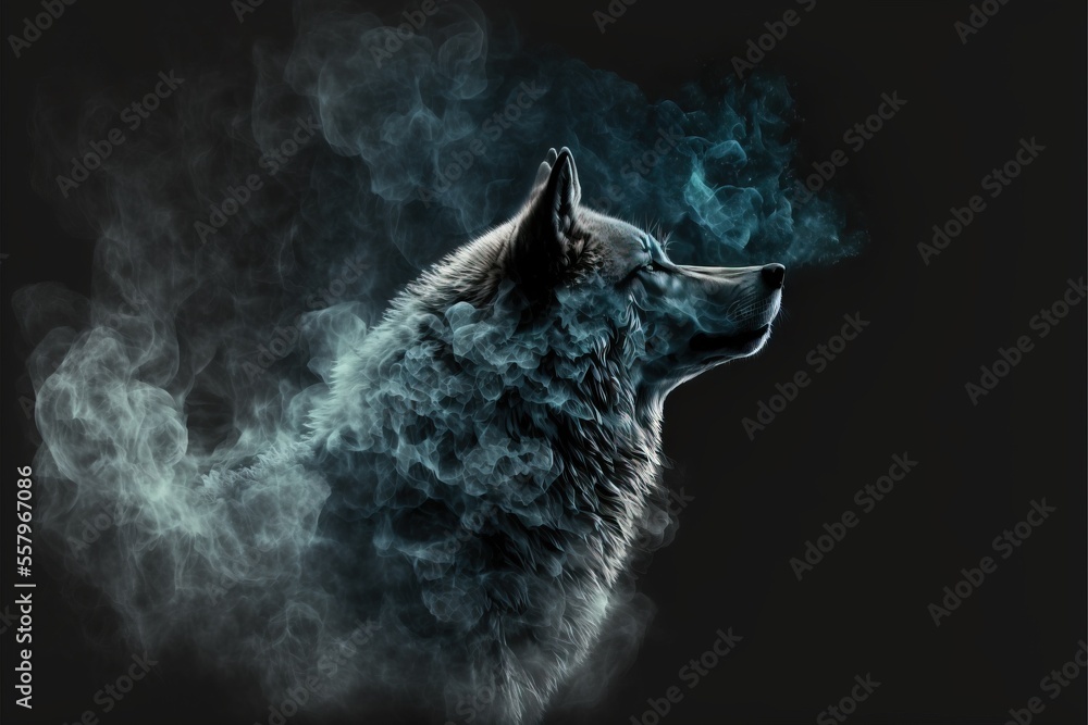 a-wolf-is-shown-with-smoke-coming-out-of-its-mouth-and-eyes-on-a-black