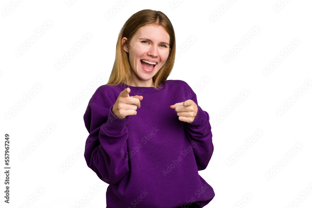 Young caucasian woman isolated pointing to front with fingers. Young caucasian woman isolated pointing to front with fingers.