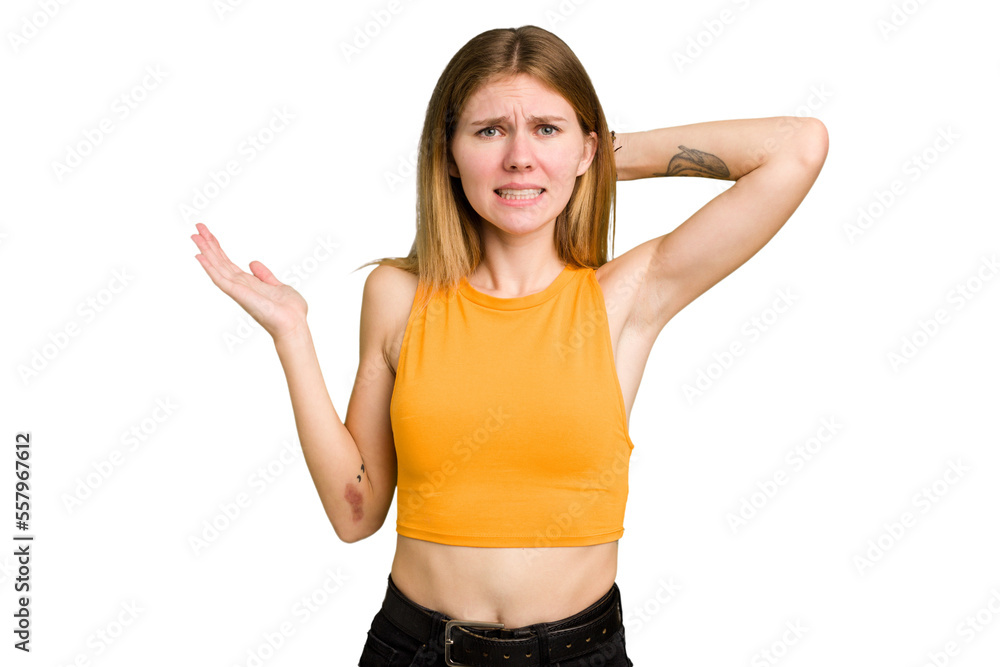 Young caucasian woman isolated screaming with rage. Young caucasian woman isolated screaming with rage.