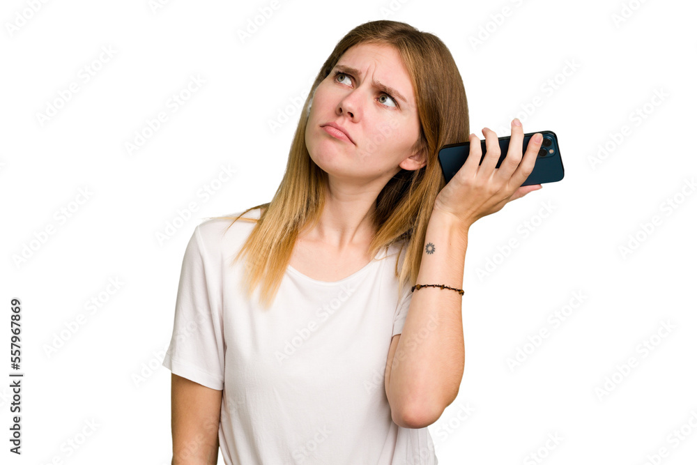 Young caucasian woman using a mobile phone cutout isolated Young caucasian woman using a mobile phone cutout isolated