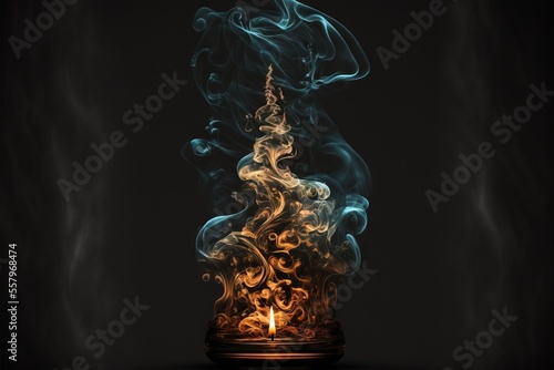 Fotografie, Obraz a candle with smoke rising out of it on a black background with a black background and a black background with a black background and a white background with a red and blue smoke pattern and