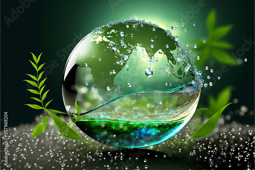 Green planet earth world environment concept, Generative AI