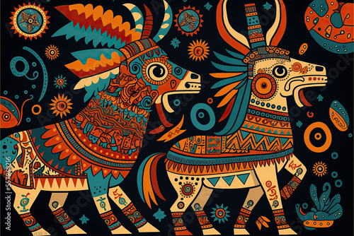 Traditional mexican painting  cultural heritage  animals alebrije illustration  pattern