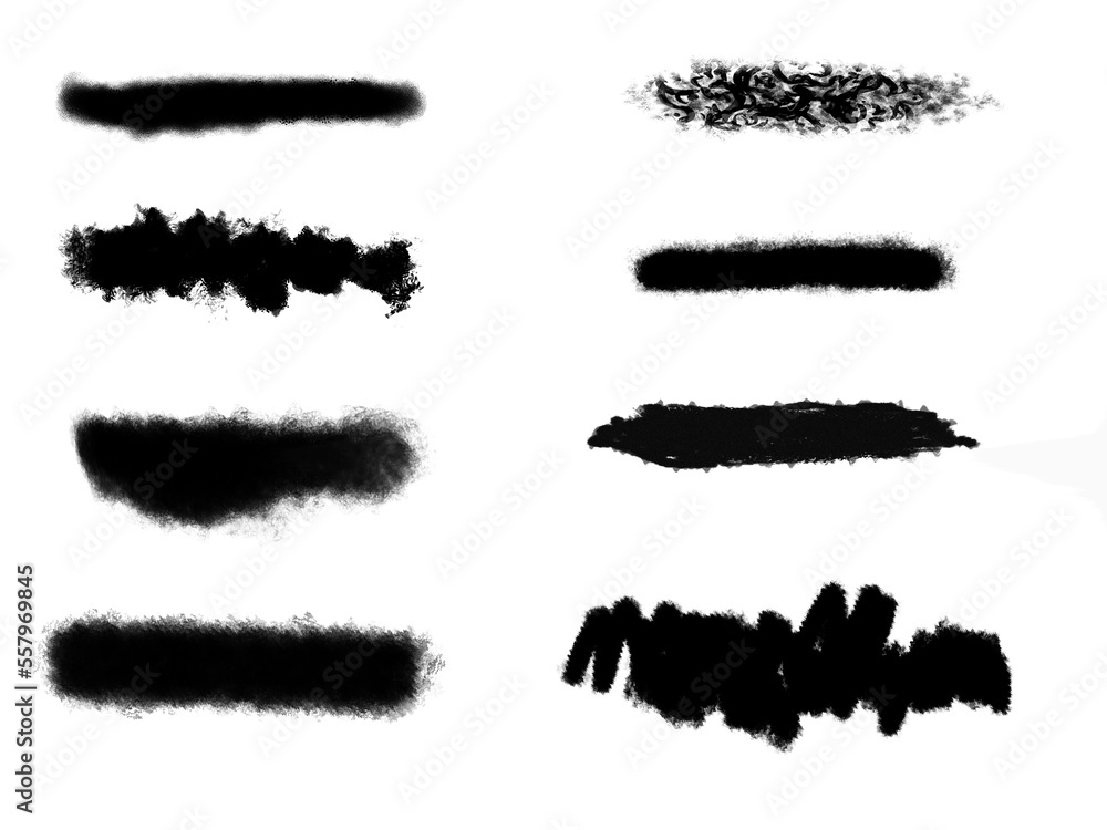 A set of hand-drawn brushes imitating charcoal strokes, isolated on a white background. A set of hand-drawn brushes imitating charcoal strokes, isolated on a white background.