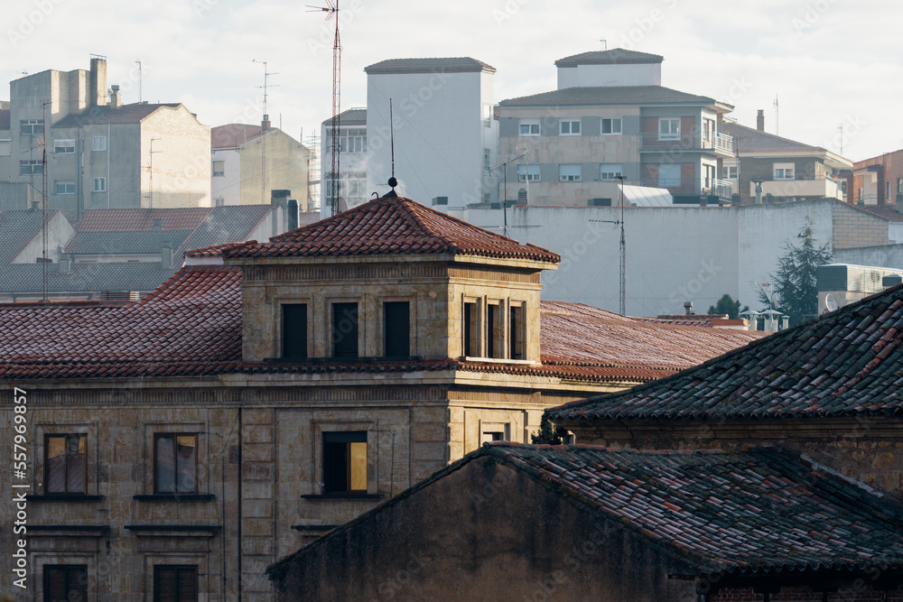 Telephoto photograph of a residential area in the historic center of the small Castilian city of Salamanca. View at early morning Telephoto photograph of a residential area in the historic center of the small Castilian city of Salamanca. View at early morning
