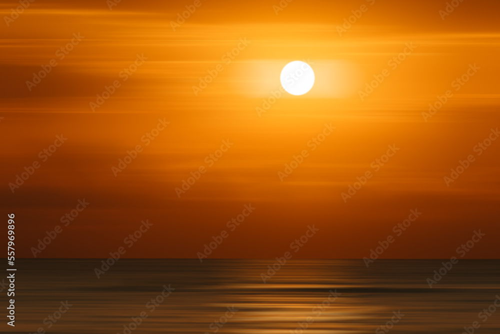 Bright dramatic orange sunrise over Mediterranean sea. Oliva, Valencia, Spain
