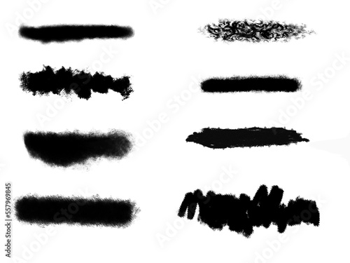 A set of hand-drawn brushes imitating charcoal strokes  isolated on a white background.