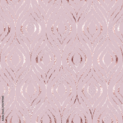 Peacock seamless pattern. Abstract feather background. Modern floral texture. Repeated gold lattice. Bird plumage. Repeating glam gatsby design for prints. Repeating flowers. Vector illustration