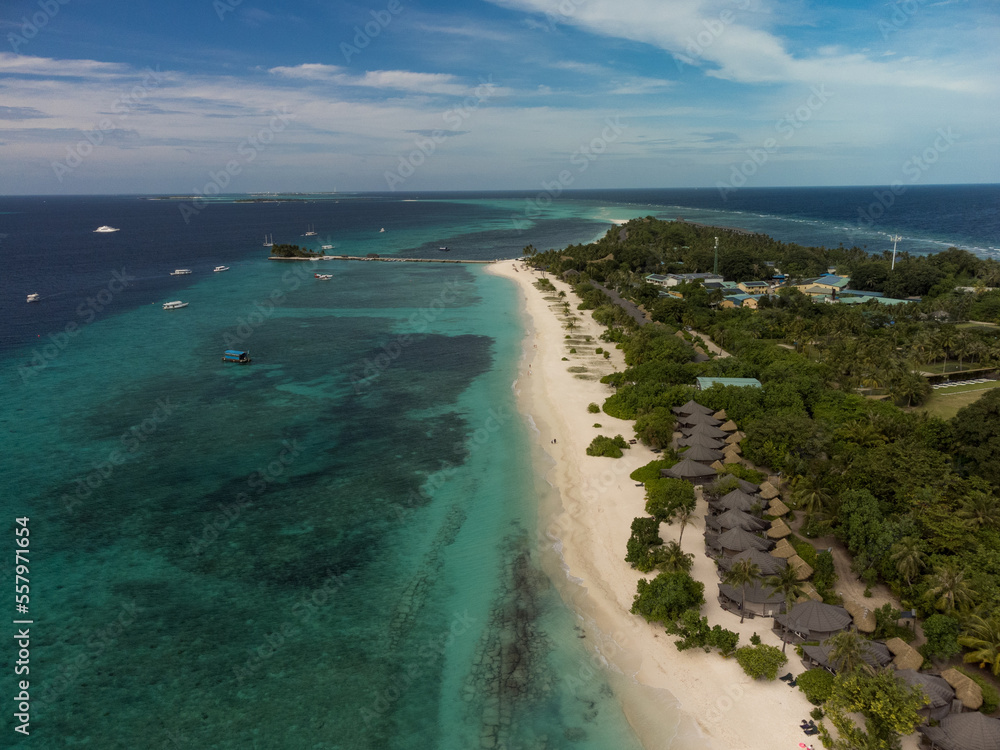 Aerial photo of beautiful paradise Maldives tropical beach on island. Aerial photo of beautiful paradise Maldives tropical beach on island.