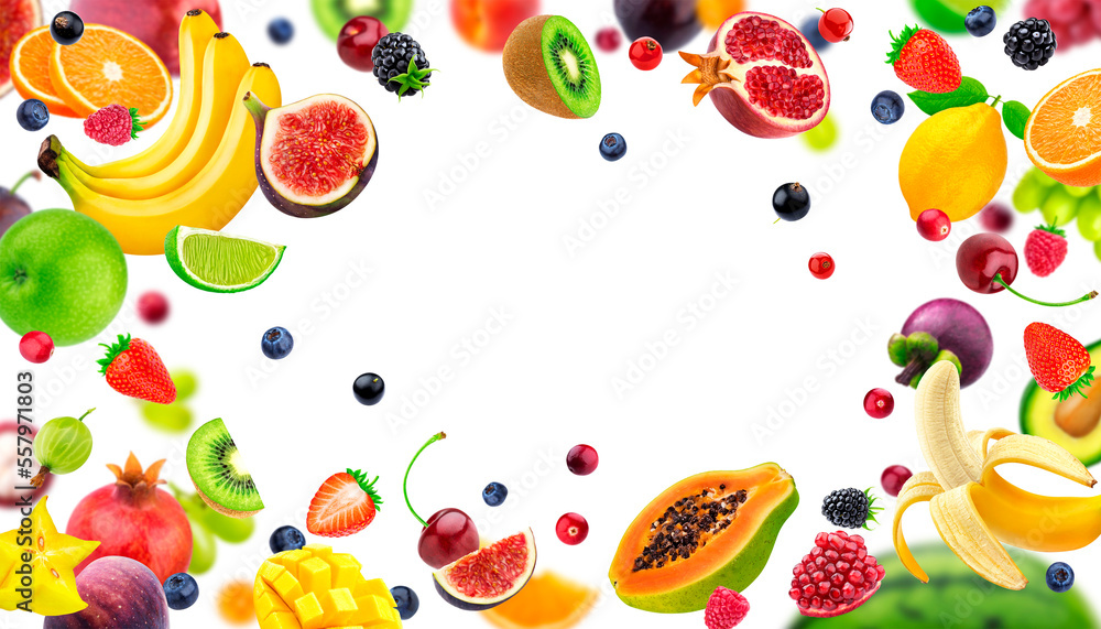 Healthy food banner, frame made of fresh fruits Healthy food banner, frame made of fresh fruits