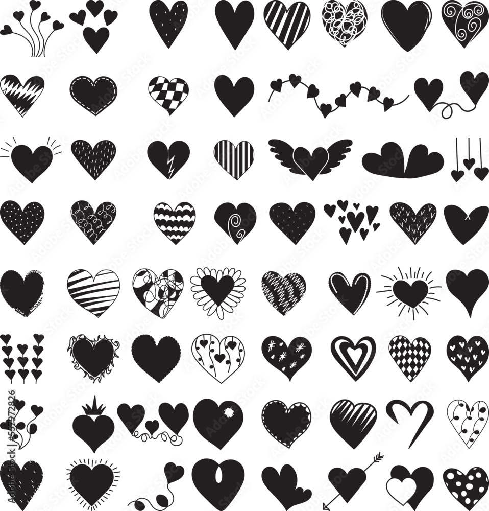 Fototapeta premium hearts silhouette set, vector design collection isolated