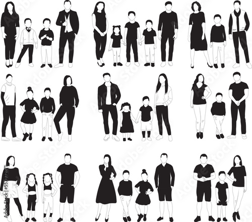 parents and children silhouette set  vector design collection isolated