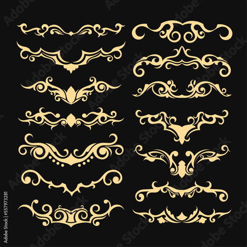 Golden Vintage Floral Border Divider,Victorian Gothic Style Frame Flourish Ornament