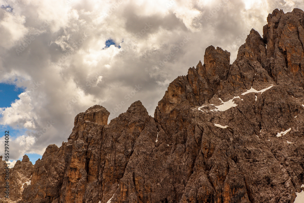 clouds over the mountain in dolomites