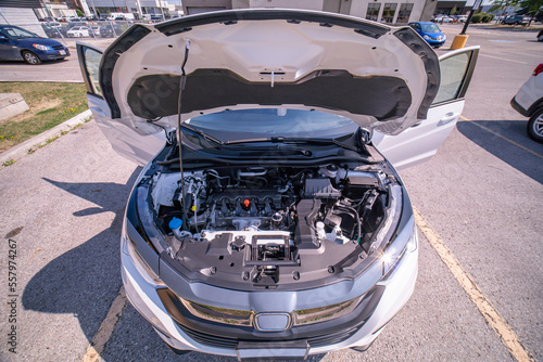 Car engine inspection before purchase. Pre purchase or pre delivery engine compartment check. Service in garage or shop. Certification of used car or vehicle for sale, trade in or financing.