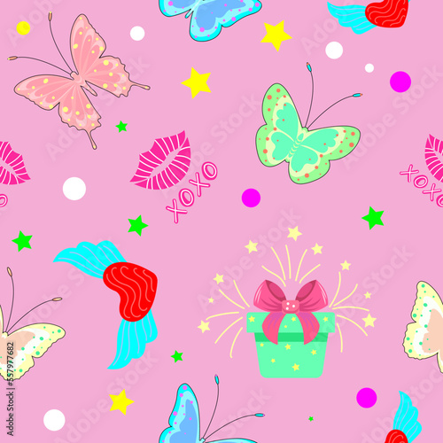Seamless pattern for Valentine's day, background design, packaging, flat style.