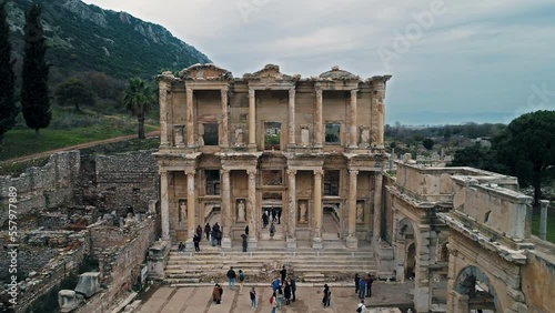 A drone shot of the ancient city of Ephesus in Turkey