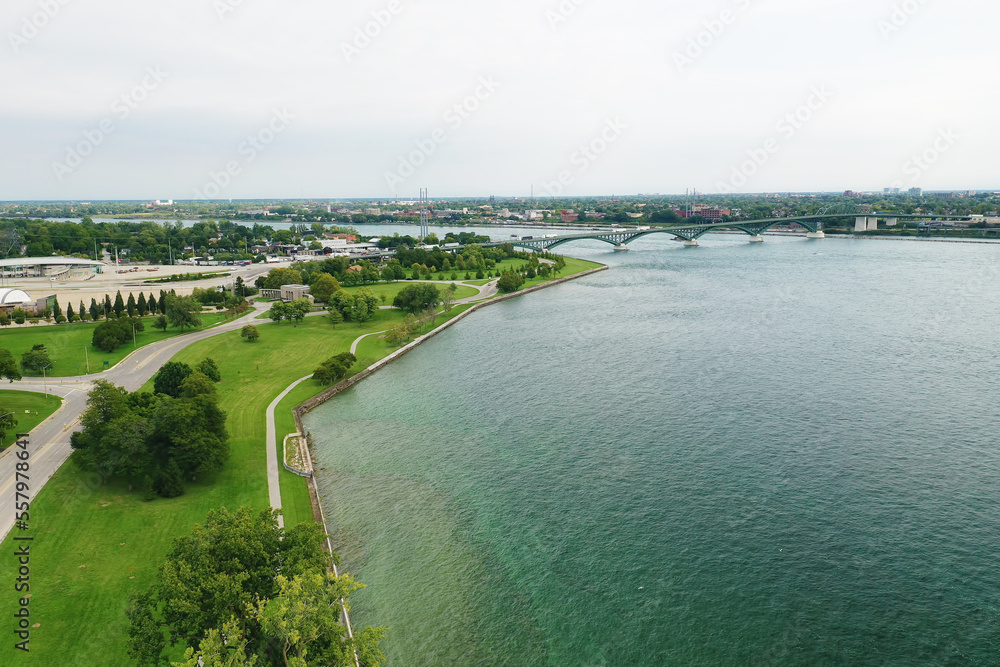 Aerial scene of the shoreline at Fort Erie, Ontario, Canada